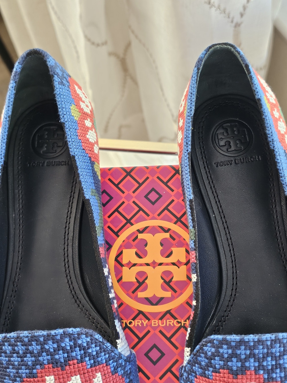 Tory Burch Blue Floral Needlepoint Loafers - Picture 2 of 5